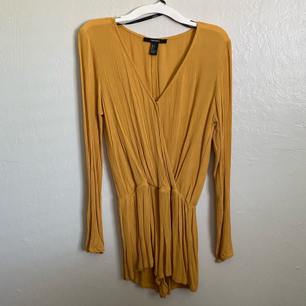 F21 yellow long sleeve romper